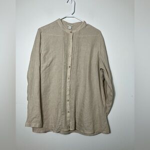 LL Bean Button Down Shirt‎ Women XL Oatmeal 100% Linen Lagenlook Coastal